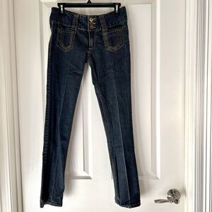 Apollo Jeans Juniors Sz 7 Straight Leg Dark Blue Denim Western Style Button Fly